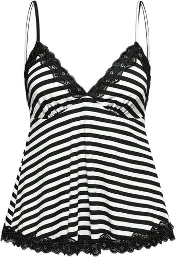 Vista 10 de SOLY HUX Tops tipo babydoll a rayas con encaje Y2K para mujer Negro (Black Polka Dots)