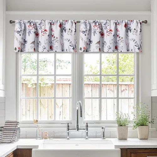 Vista 39 de MYSKY HOME Cortinas florales para puerta francesa de 40 pulgadas de largo, juego de 2 cortinas opacas de privacidad con bolsillo para barra A-verde