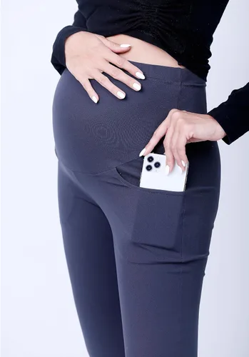 Vista 2 de Tianpin Pantalones de yoga de cintura alta para mujer, pantalones de maternidad de fitness con bolsillos laterales, leggings para gimnasia, ropa