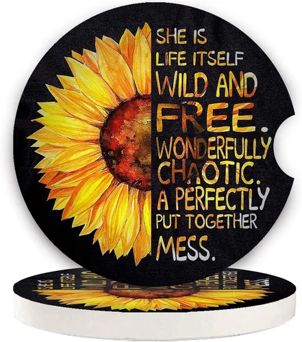 Vista 18 de LogHog Posavasos de cerámica para automóvil de 2.56 pulgadas, diseño adorable de abeja: no te preocupes, Bee Happy - Portavasos perfectos