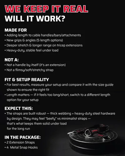 Vista 4 de THEFITGUY - Correas de extensión de cable para accesorios de máquina de cables y gimnasio (par) Multifunctional heady-duty straps with 5 length