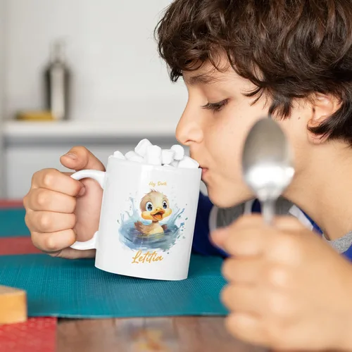 Vista 2 de Tazas de cerámica blancas de pato personalizadas de 11 o 15 onzas, taza de té Hey Pat, tazas de café con nombre personalizado, tazas de pato regalos