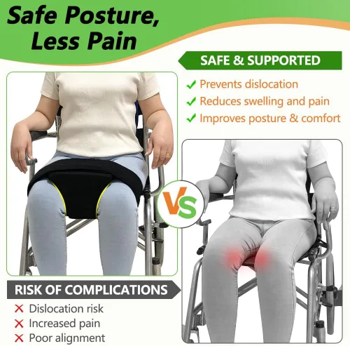 Vista 4 de AOSSA Cuña de abducción, almohada separadora de rodilla para cirugía de reemplazo de cadera, almohada ortopédica de espuma contorneada con correa