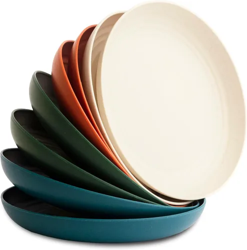Vista 20 de Nook Theory Juego de 8 platos reutilizables de paja de trigo - Platos de cena no tóxicos y sin plástico para niños y adultos, plato ligero