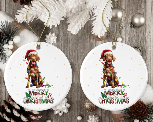 Vista 2 de Vizsla - Adorno Vizsla de Feliz Navidad, regalo de adopción de perro, adorno de Vizsla para la primera Navidad, adornos conmemorativos para perros