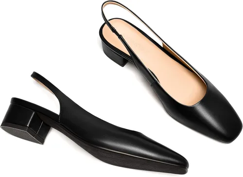 Vista 6 de Zapatos de tacón bajo grueso de piel mate con punta cuadrada para mujer, 1.5 pulgadas