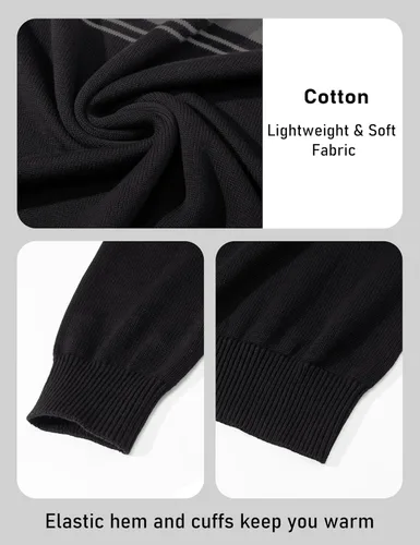 Vista 18 de MAGCOMSEN Suéteres de algodón con cremallera de 1/4 para hombre, suéter tipo polo, a rayas, para otoño e invierno, sudaderas cálidas
