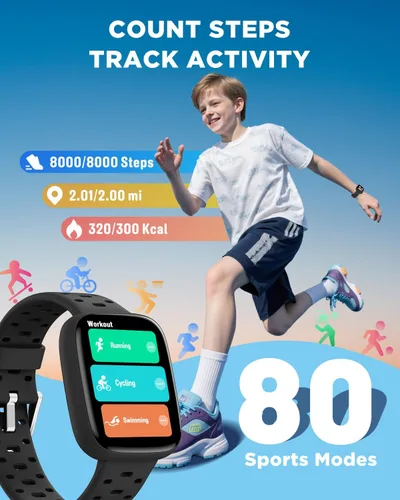 Vista 6 de Reloj para niños BIGGERFIVE sin necesidad de teléfono, reloj inteligente de fitness de 1.8" Amoled con podómetro, frecuencia cardíaca, rastreador