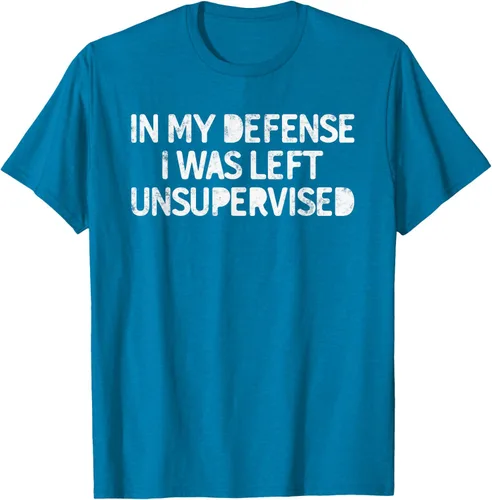 Vista 9 de Camiseta divertida con texto en inglés "Saying In My Defense I Was Left Unsupervised" Negro