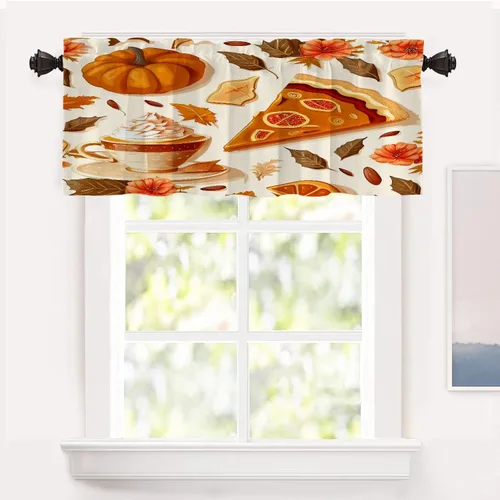 Vista 150 de Shrahala Beige and Orange Abstract Art Brushstrokes Blackout Curtain Tiers, Abstract Oil Paint Kitchen Valance Light Blocking Tier Drapes with Rod