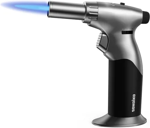 Vista 8 de Sondiko - Encendedor de butano de llama de doble estilo, antorcha de metal premuim Refillable Blow Torch with Continuous Flame Lock, Adjustable