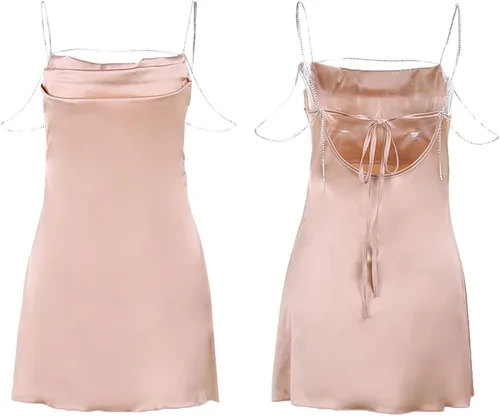 Vista 2 de Vestido de tirantes delgados para mujer, corte bajo, sin mangas, sin espalda, ajustado, minivestido Y2K para fiesta, club, hada