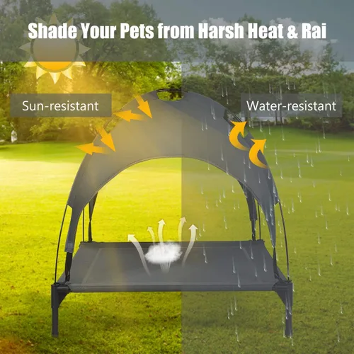 Vista 4 de Giantex Cama elevada para perros con toldo extraíble, cuna elevada portátil para mascotas, cama refrescante para perros para camping, playa, césped