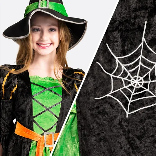Vista 6 de Spooktacular Creations Disfraz de bruja de cuento de hadas con escoba para niñas Verde