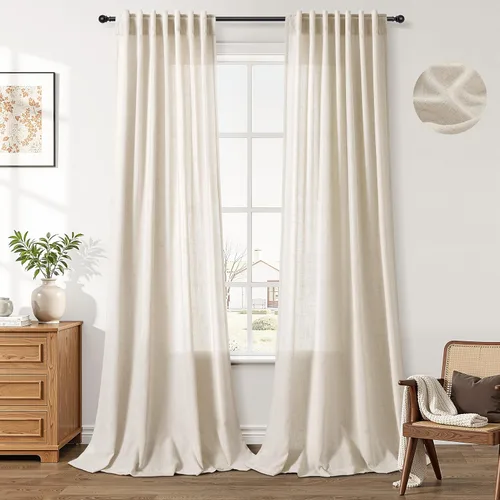 Vista 42 de Aersas Aqua Green Linen Curtains 84 Inches Long 2 Panels Set Back Tab Rod Pocket Living Room Curtain Farmhouse Rustic Light Filtering Hook Drapes