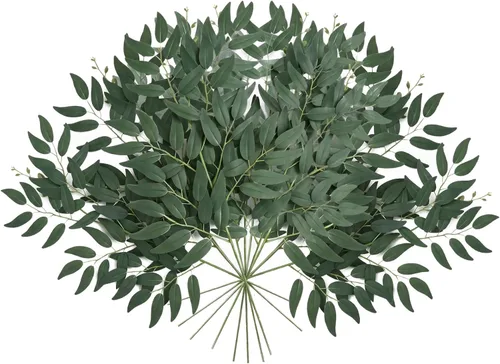 Vista 14 de GREENTIME Paquete de 2 tallos de eucalipto negro con 20 ramas de 18.5 pulgadas, ramo de flores artificiales para jarrón, decoración de mesa de boda