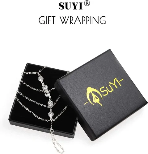 Vista 6 de Suyi - Pulsera con anillo, cadena y diamantes de imitación para mujeres y chicas