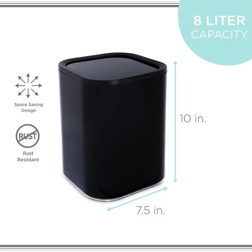 Vista 5 de Bath Bliss Paquete de 2 cubos de basura acrílicos de 8 L Dimensiones: 7.5 x 7.5 x 10 pulgadas Blanco Contemporáneo Tapa oscilante 8 litros