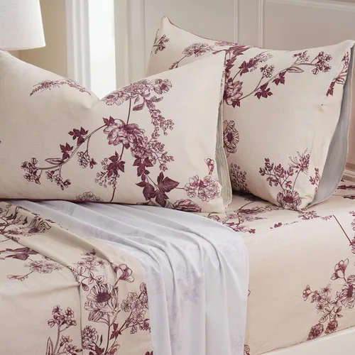 Vista 25 de Zusbest Juego de sábanas florales de 100 % algodón percal, color naranja y amarillo, juego de sábanas suaves y transpirables con diseño botánico