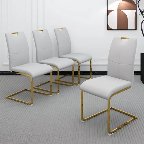 Vista 22 de Juego de 2 sillas de comedor, modernas sillas de comedor de piel sintética con respaldo alto, patas de metal, sillas tapizadas modernas para cocina