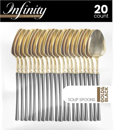 Vista 15 de PlasticPro 20 unidades de tenedores de cena de plástico dorado de calidad premium resistentes desechables elegantes cubiertos de cena para fiesta
