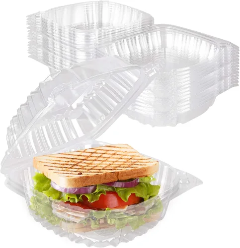 Vista 9 de Stock Your Home - Envase de plástico para llevar alimentos y postres, 25 unidades de 5 x 5 pulgadas, envases de plástico con bisagras, desechables