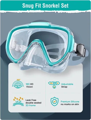 Vista 2 de Seovediary Set de esnórquel para adultos, equipo de esnórquel con máscara de natación panorámica antiempañamiento, tubo de esnórquel con parte