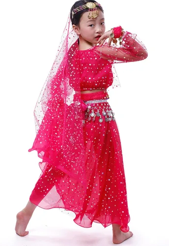 Vista 2 de Astage Conjunto elegante de disfraz de danza del vientre, todos los accesorios Rosa Encendido (Style A-Hotpink)