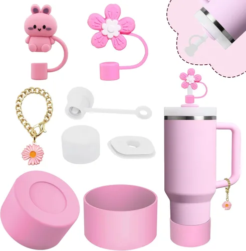 Vista 8 de Juego de accesorios para Stanley Cup, incluye 2 fundas para pajita de 0.4 pulgadas, 1 juego de tapón de silicona a prueba de derrames (juego de 3)