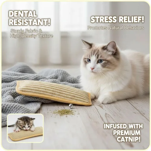Vista 2 de Juguete interactivo masticable con hierba gatera, almohada para gatos de interior, almohada de sisal de 10/13 pulgadas, resistente a arañazos