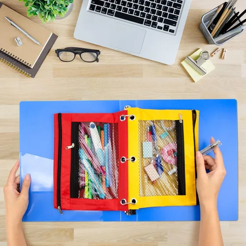 Vista 3 de Paquete de 20 bolsas para lápices para carpetas de 3 anillos con cremallera, bolsas para lápices para aula, bolsa a granel para lápices, estuche