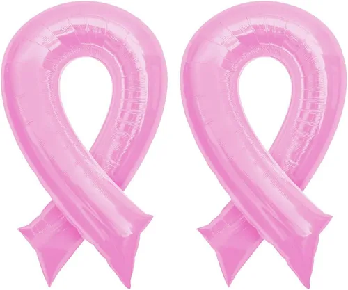 Vista 4 de Artisan Owl Globo de aluminio jumbo de 36 pulgadas con cinta rosa para concientización sobre el cáncer de mama para eventos de recaudación de fondos