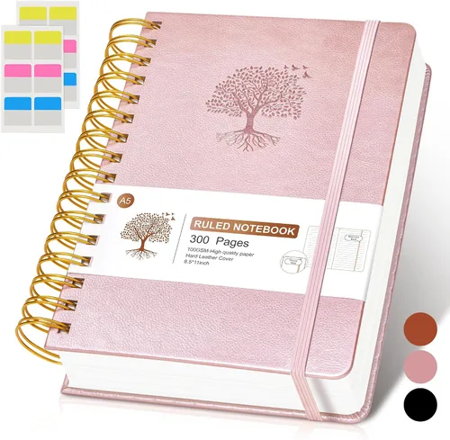 Vista 11 de Cuaderno de espiral rayado de 8.5"×11", 300 páginas con tapa dura de cuero, diarios para mujeres y hombres, cuadernos universitarios rayados A4