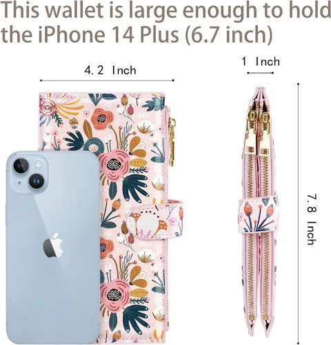 Vista 4 de Billetera de gran capacidad con bloqueo RFID para mujer, organizador multitarjetas, billetera plegable para mujer con bolsillo con cremallera