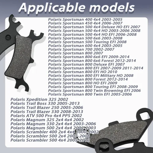 Vista 5 de Pastillas de freno delanteras y traseras para Polaris Sportsman 400 450 500 600 700 800 EFI/HO 2x4 4x4, Scrambler 400 500, Trail Boss 330, Magnum