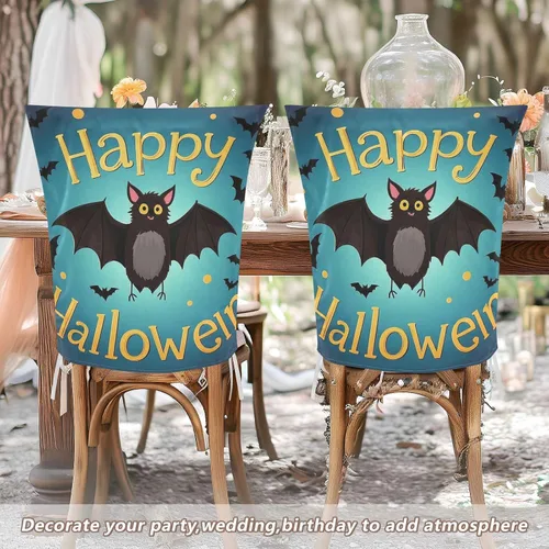 Vista 6 de Happy Halloween Cartoon Cute Black Bat Decorative Dining Chair Covers for Festivals (Easter, Graduation, etc.) Soft Easy To Put On/Take Off Chair