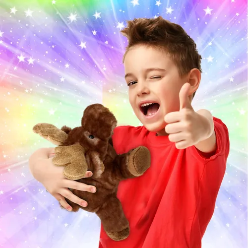 Vista 2 de DolliBu - Peluche de alce ponedor, suave peluche abrazable, adorable regalo de vida silvestre para niños y adultos, 9.5 pulgadas