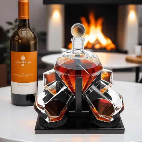 Vista 7 de Juego de decantador de whisky de diamante, juego de decantador de diamante con 4 vasos y 4 piedras de whisky, juego de decantador de whisky, regalo