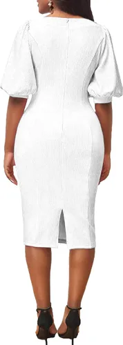 Vista 3 de Beverly Vestido de tubo ajustado para mujer, de manga larga, elegante, con lazo, para trabajo, oficina, cóctel, fiesta, vestido de tubo