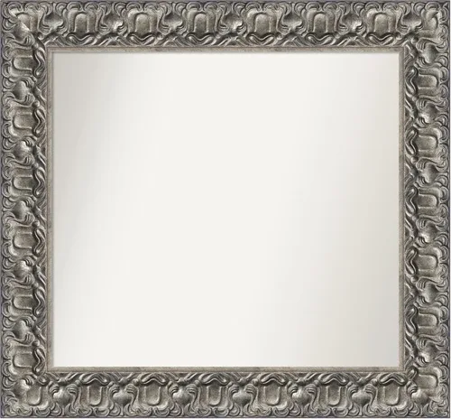 Vista 285 de Amanti Art Espejo de baño plateado para sobre fregadero, 26 x 26 pulgadas, espejo cuadrado de níquel pulido, marco de madera tradicional mediano, se