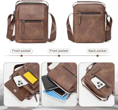 Vista 6 de Bolso cruzado mediano y pequeño para hombre, bolso de hombro para hombre, bolso de cuero, bolso de mensajero de regalo