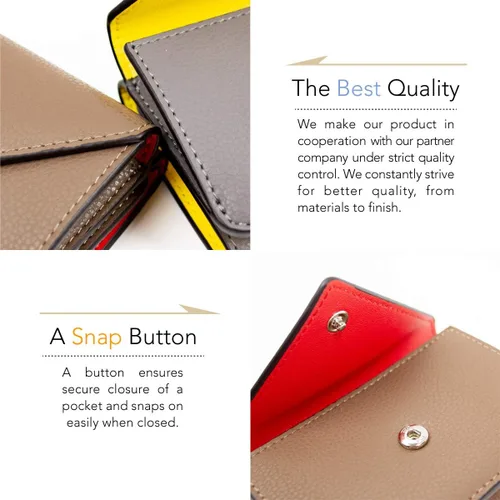 Vista 5 de MALTA Cuero auténtico Trifold Mini Billetera para las mujeres Monedero Titular de la tarjeta compacto dos tonos
