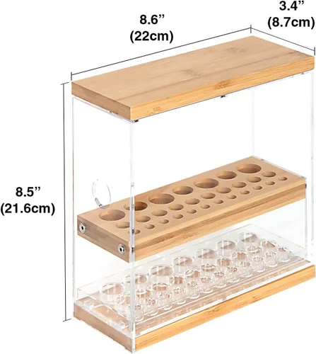 Vista 9 de JackCubeDesign MK228C - Organizador de cepillos de bambú acrílico de 31 agujeros con cajón de cuero (negro, 8.8 x 3.4 x 8.5 in)