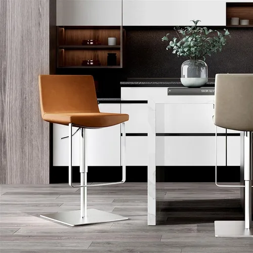 Vista 7 de Taburetes de bar altos, silla de bar moderna de metal, silla giratoria para el hogar, cocina, restaurante, cafetería, decoración de elevación