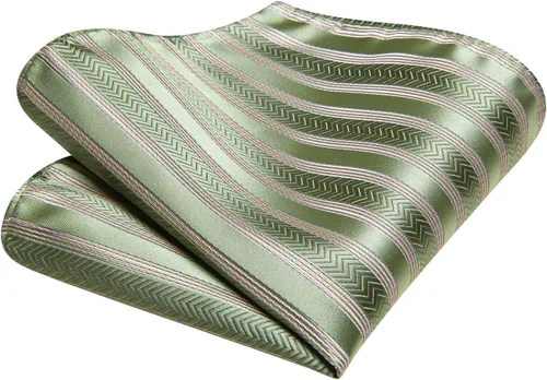 Vista 277 de Hi-Tie Corbatas de seda para hombre, diseño de cachemira a rayas, con bolsillo, gemelos cuadrados, conjunto formal de negocios