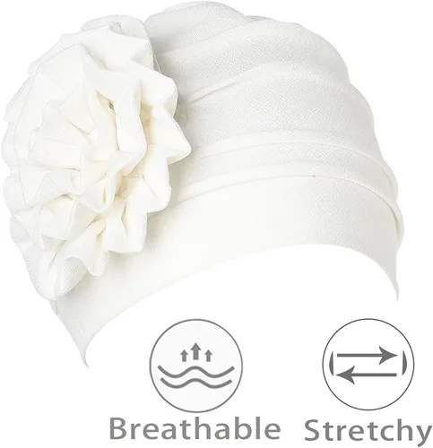 Vista 2 de Bohend Diadema con diseño de flores para mujer, gorro elástico preatado, bufanda preatada, gorro para la cabeza