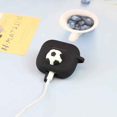 Vista 6 de Wonhibo Funda para Airpod de 3ª generación para hombres y niños, funda de silicona negra de fútbol 3D para Airpods 3 Gen 2021 con llavero
