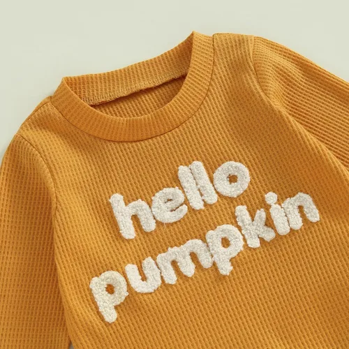 Vista 4 de Ursobutegl Toddler Baby Boy Halloween Outfit Long Sleeve Pumpkin Sweatshirt Pullover Tops Pants Fall Winter Clothes Set