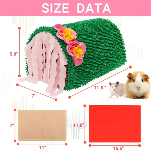 Vista 2 de Escondite de conejillo de indias, cama de felpa suave con cactus para mascotas y casa de túnel Verde