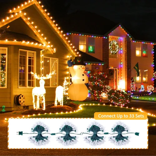 Vista 7 de Cadena de luces LED C9 de Navidad, 66 pies con 100 luces LED impermeables en forma de fresa, cadena de luces con enchufe extensible de cable verde